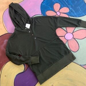 Hoodie, Dark Olive, 1/2 snap front, pockets 100% polyester